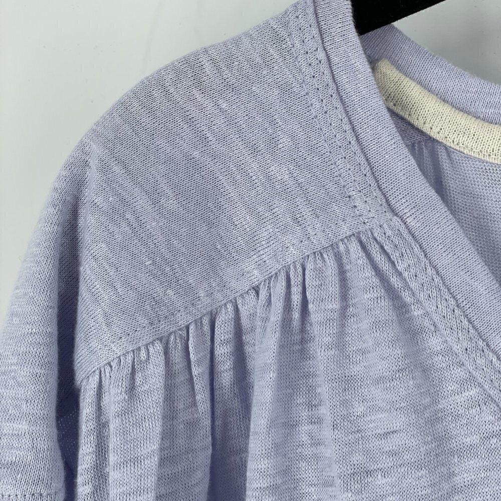 Wrap London 100% Linen Gathered Shoulder Three-Quarter Sleeve Lilac Tee Size 14 - Picture 5 of 8